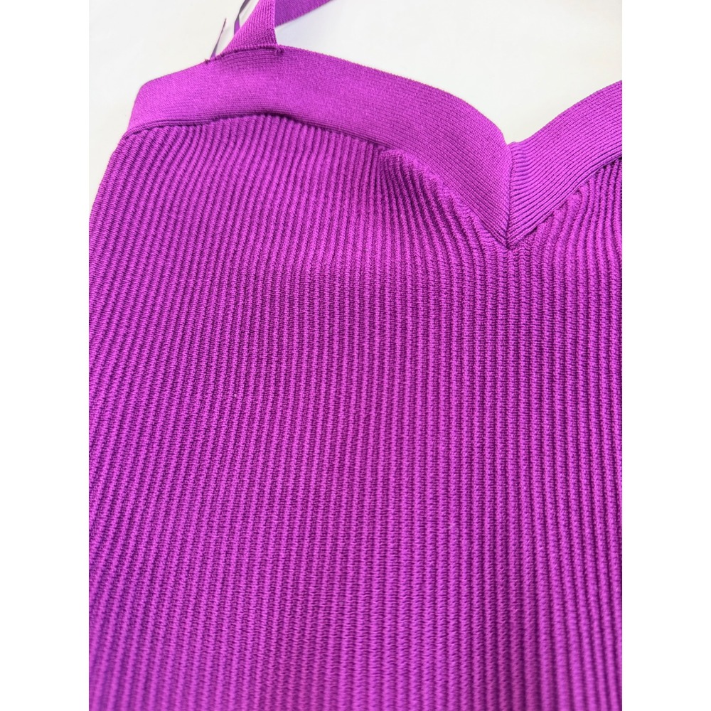 Babaton Sculpt Knit Halter Top Purple V-Neck Ribbed‎ Cropped Tank Small - Picture 6 of 8